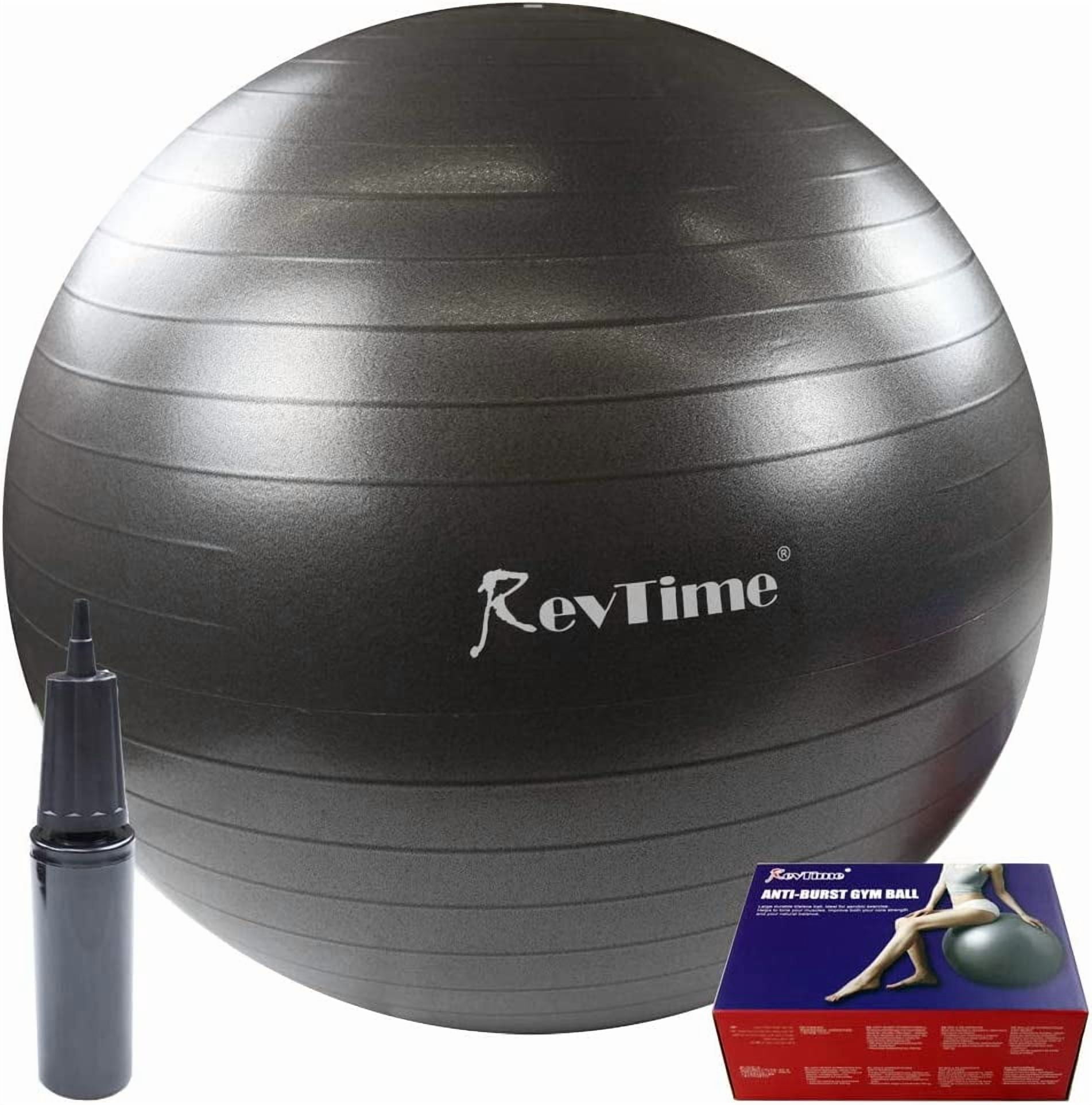 RevTime Ultra Thick Anti-Burst Gym Ball 65 cm with Air Pump Exercise Ball Great for Yoga, Balance, Fitness, Desk Chairs, Dark Gray