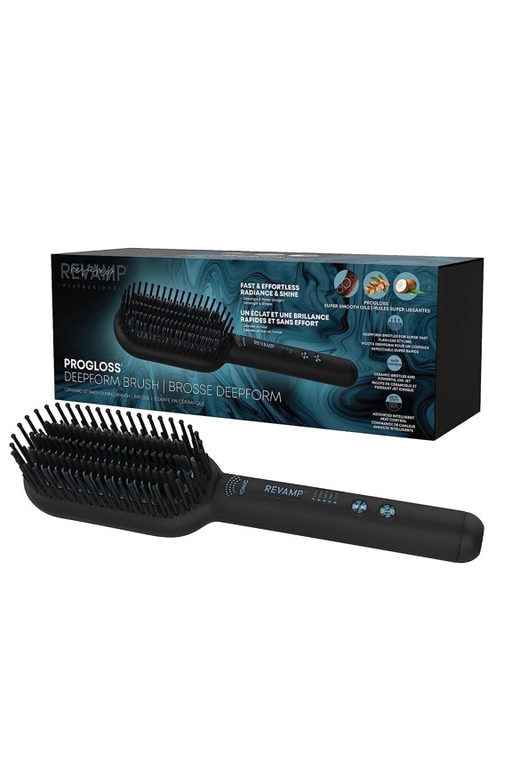 Progloss Deepform Ceramic Straightener Brush  Ionic Anti-Frizz Straightening Brush  Ceramic Infused with Progloss Oils for Frizz-Free Shine  Auto-Off & 9 Swivel Cord