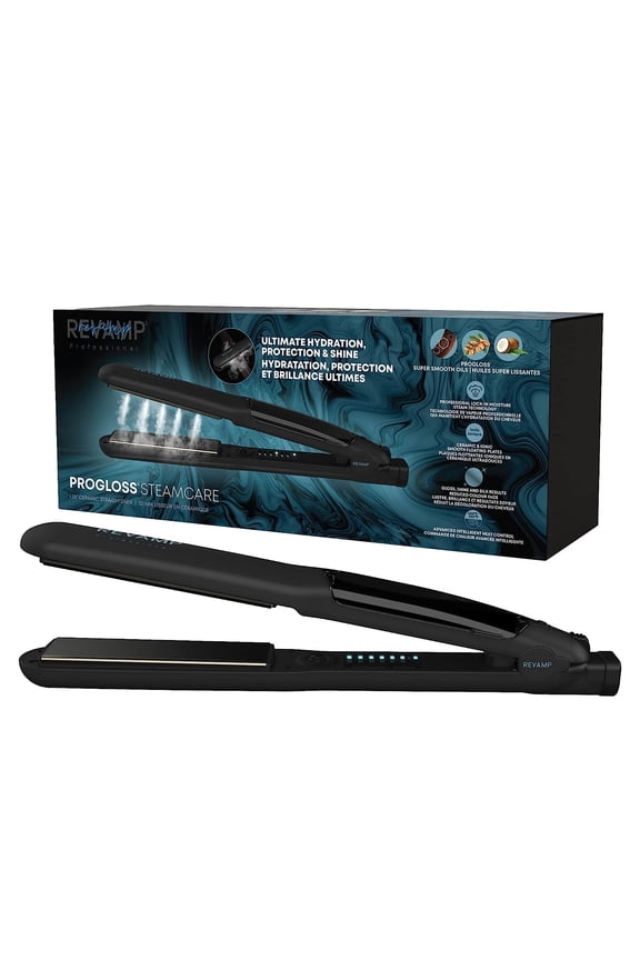 Progloss MoistureCare 1.25-Inch Flat Iron Hair Straightener  Steam Hair Straightener with Keratin, Argan & Coconut Oil Infused Ceramic & Ionic Floating Plates, Easy to Use with Auto-Off