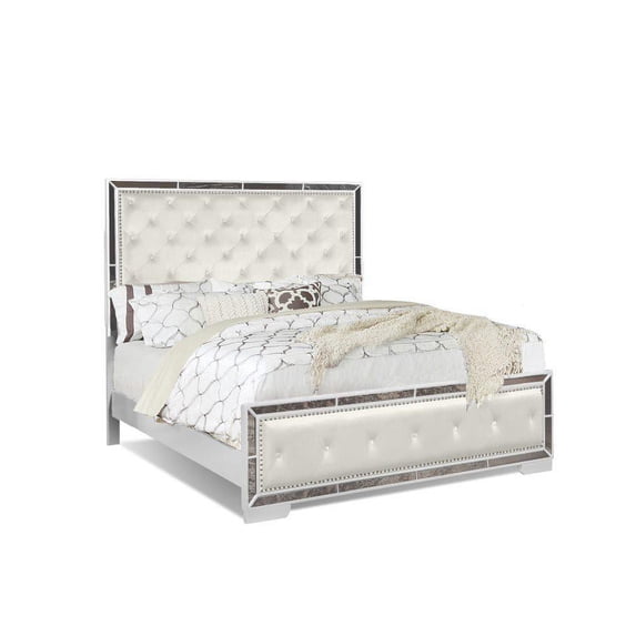 Anzell Queen Bed with Mirror Trim, White
