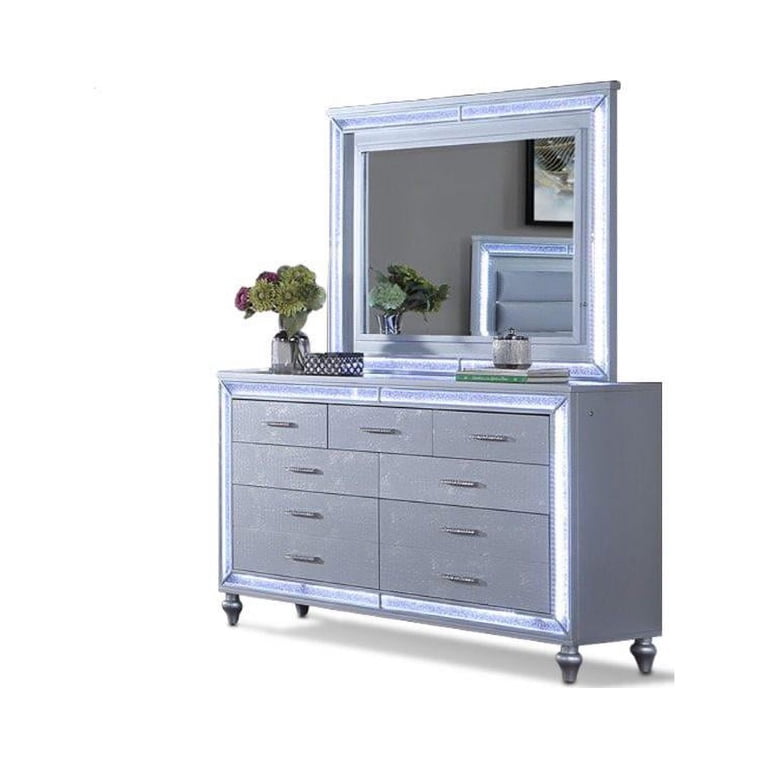 slim fit dress slacks Felicity 6-drawer Dresser with LED Mirror Glossy White main image 1