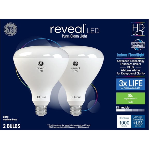 Reveal 2-Pack 85 W Equivalent Dimmable Color-Enhancing Br40 LED Light Fixture Light Bulbs