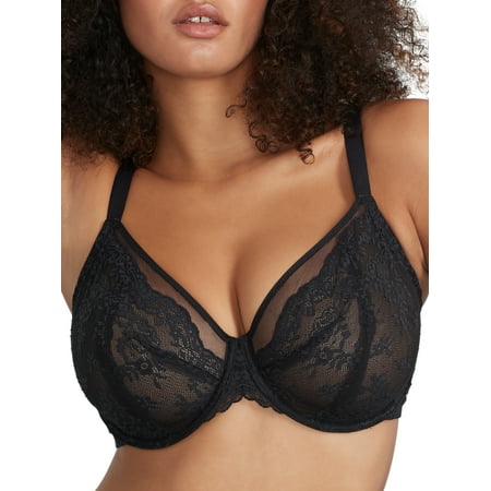 Reveal BLACK Low-Key Lace Unlined Demi Underwire Bra, US 44DD, UK 44DD
