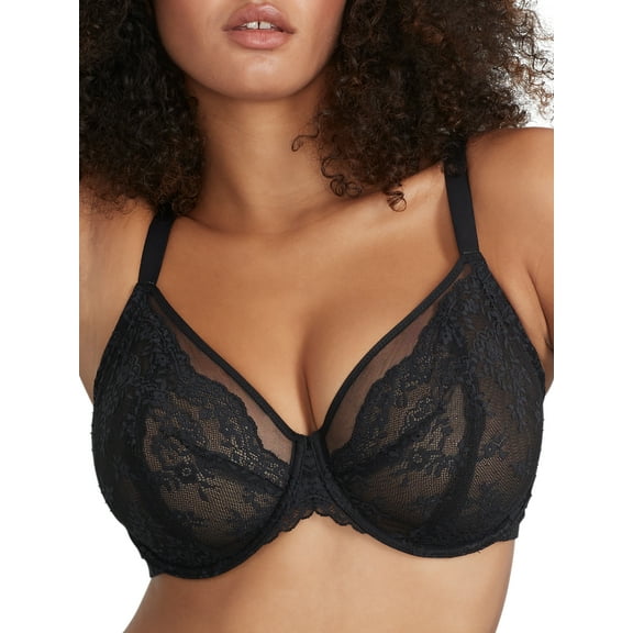 Reveal BLACK Low-Key Lace Unlined Demi Underwire Bra, US 44DD, UK 44DD