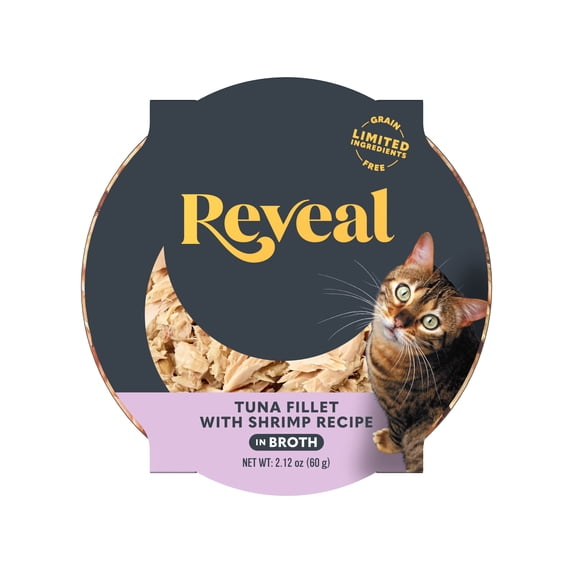 Reveal Pet Food, Natural Wet Cat Food, 18 Pack, Tuna with Shrimp in Broth, 2.12oz Cups