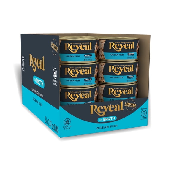 Reveal Pet Food, Natural Wet Cat Food, 24 Pack, Ocean Fish in Broth, 2.47oz Cans