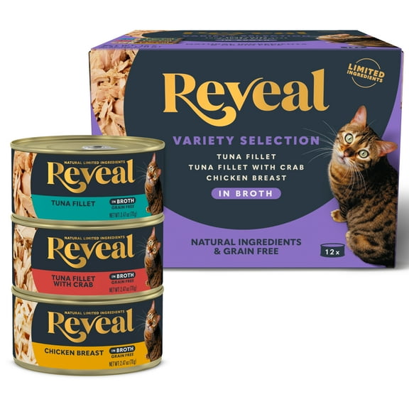 Reveal Pet Food Natural Wet Cat Food Variety Selection in Broth 12 x 2.47oz Cans