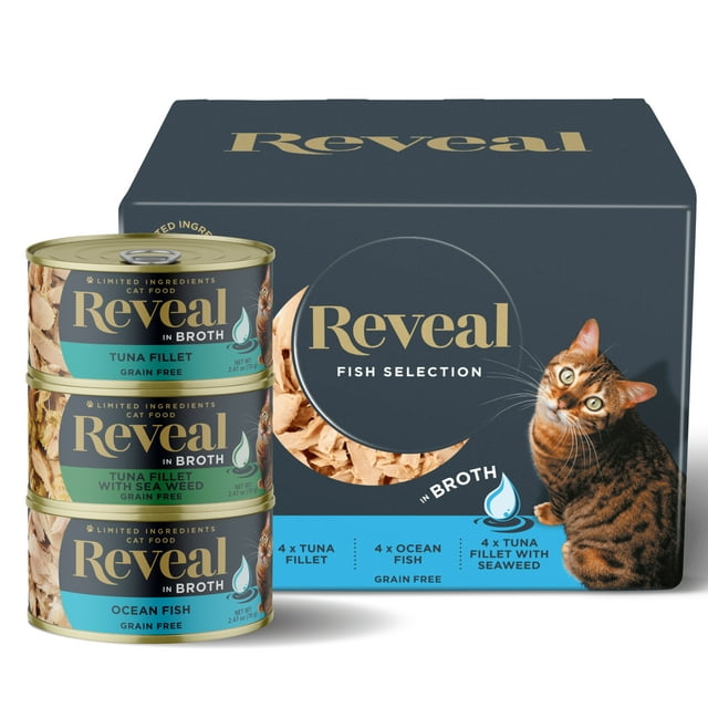 Reveal Natural Wet Cat Food, Fish in Broth Variety Pack, 12 x 2.47oz