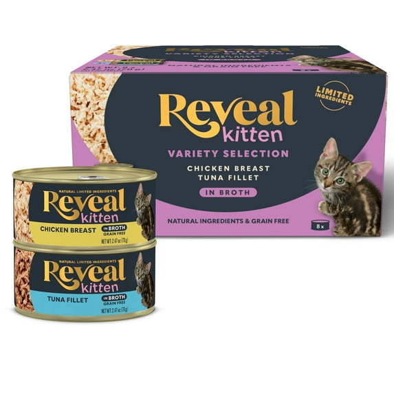 Reveal Natural Wet Kitten Food, Chicken & Tuna Broth Variety Pack, 8 x 2.47oz Cans