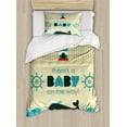 thumbnail image 1 of Reveal Party Duvet Cover Set, Little One on the Way Message with Marine Theme Ahoy Dolphin Wheel, Decorative 2 Piece Bedding Set with 1 Pillow Shams, Twin Size, Dark Blue Khaki Teal, by Ambesonne, 1 of 3