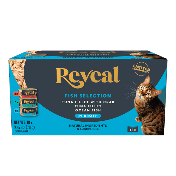 Reveal Pet Food Natural Wet Cat Food Fish Selection in Broth 18 x 2.47oz Cans