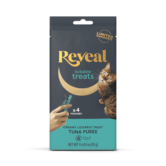 Reveal Pet Food Natural Cat Treats Tuna Lickable Puree 4 x 0.5oz