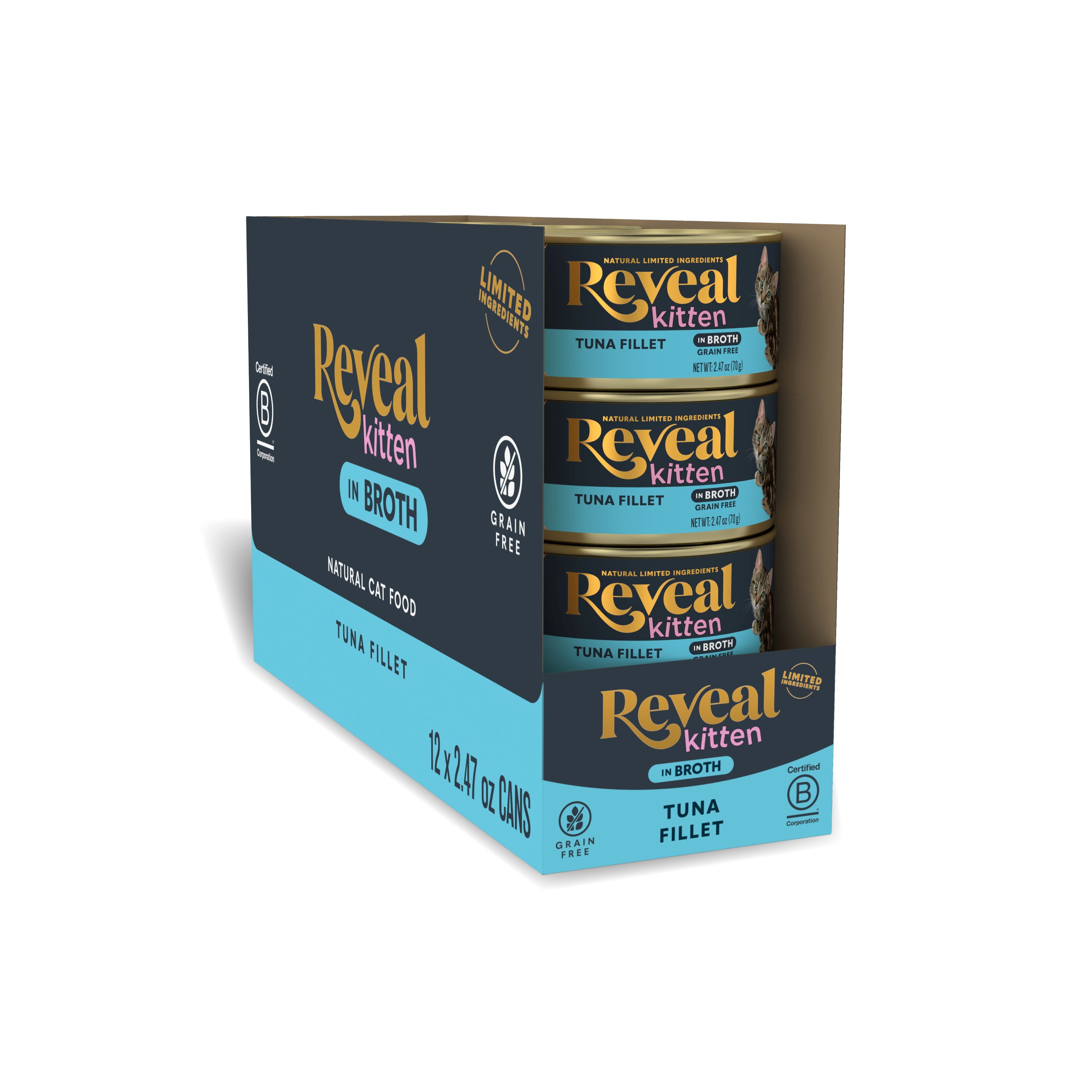 Reveal Pet Food Wet Kitten Food, Tuna Fillet in Broth, 12 pack of 2.47oz Cans
