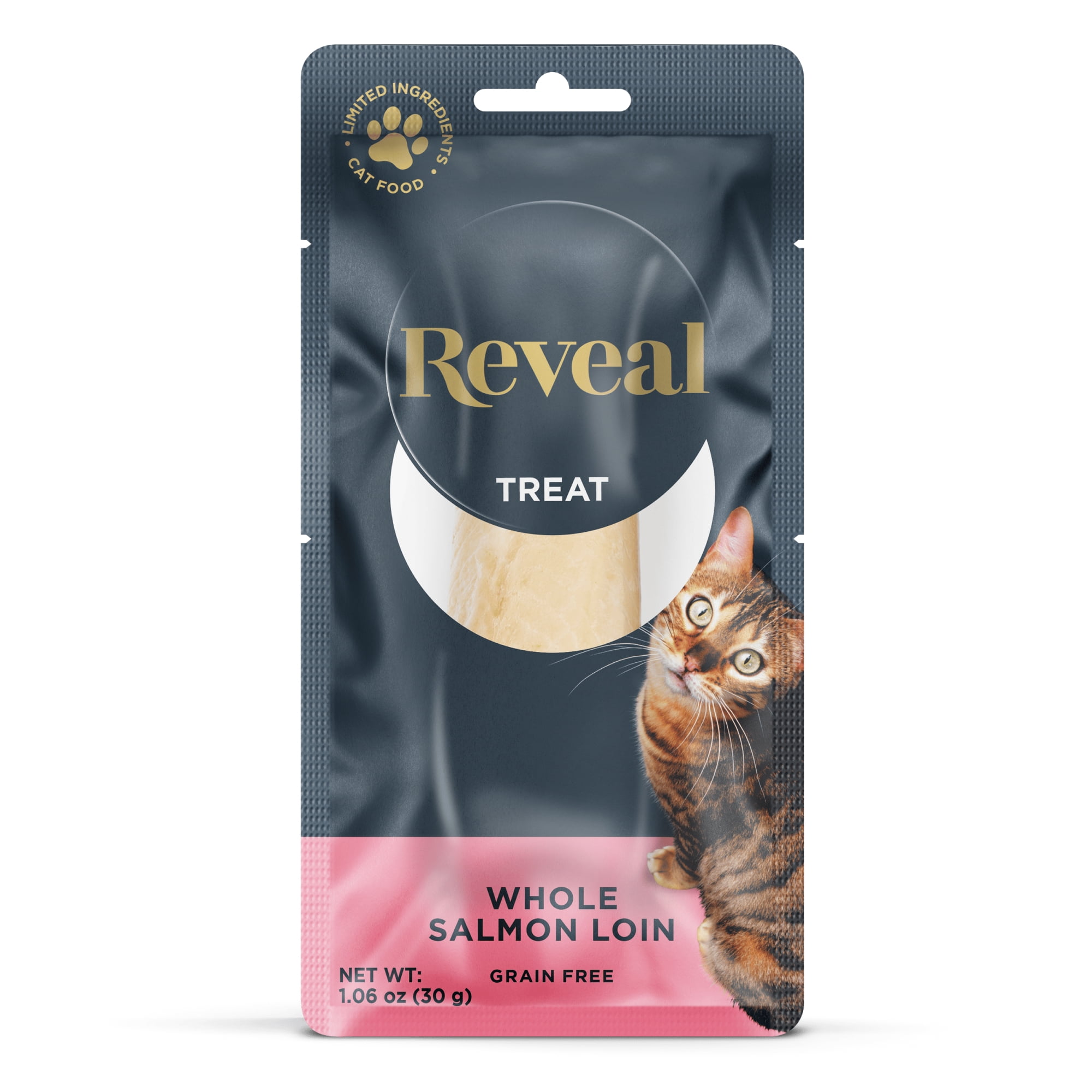 Reveal Pet Food Whole Salmon Loin Cat Treat, Natural Grain Free Wet Food, 12 Ct 1.06 oz Pouches