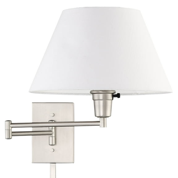 Revel Kira Home Cambridge 15" Swing Arm Wall Lamp - Plug In/Wall Mount, White Fabric Shade, 150W 3-Way, Cord Covers