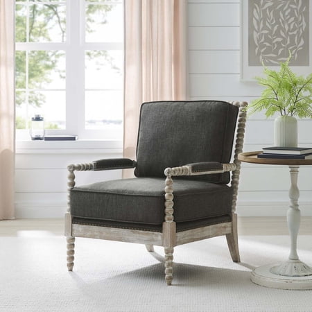 Modway Revel Cushion Back Modern Wood & Fabric Armchair in Gray/Natural