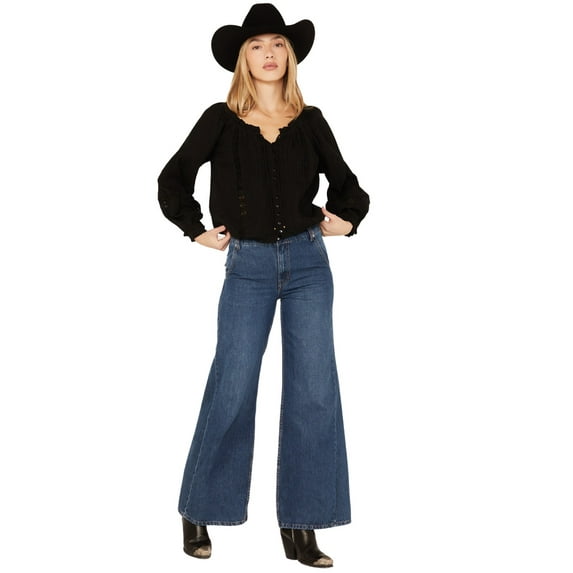 Revel Women's Long Sleeve Peasant Top Black X-Large US