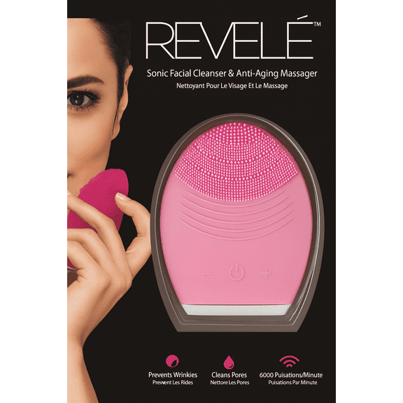 Revele Sonic Cleanser and Anti-Aging Massager  Silicone Facial Cleansing Brush with Ultrasonic Vibration, 6 Speeds, Waterproof Design, Battery-Powered Skincare Tool