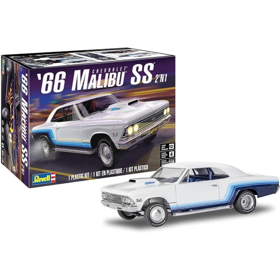 Revell 1966 Chevy Malibu SS 2-in-1 Model Car Kit, 1:24 Scale, 92-Piece  Skill Level 4 Plastic Build, Black