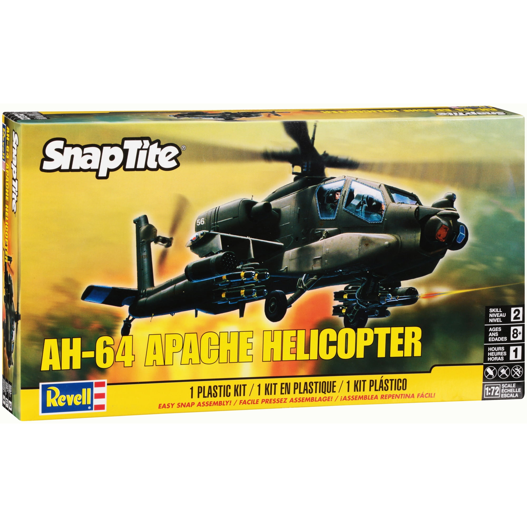 Level 2 Snap Tite Model Kit AH-64 Apache Helicopter 1/72 Scale Model by Revell