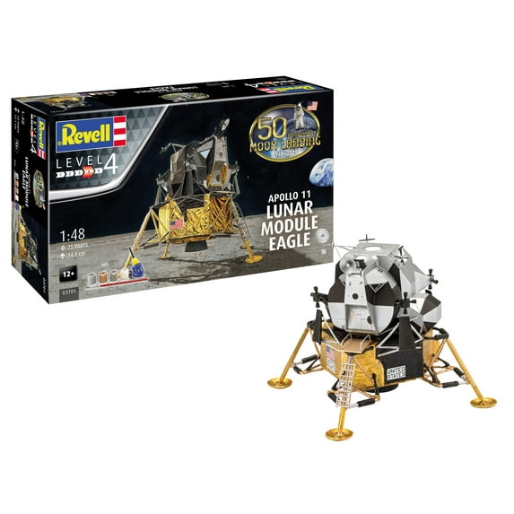 Revell Apollo 11 Lunar Module Eagle 50th Anniversary Moon Landing 1969 Plastic Model Kit with Paint and Glue Included 1:48 Scale