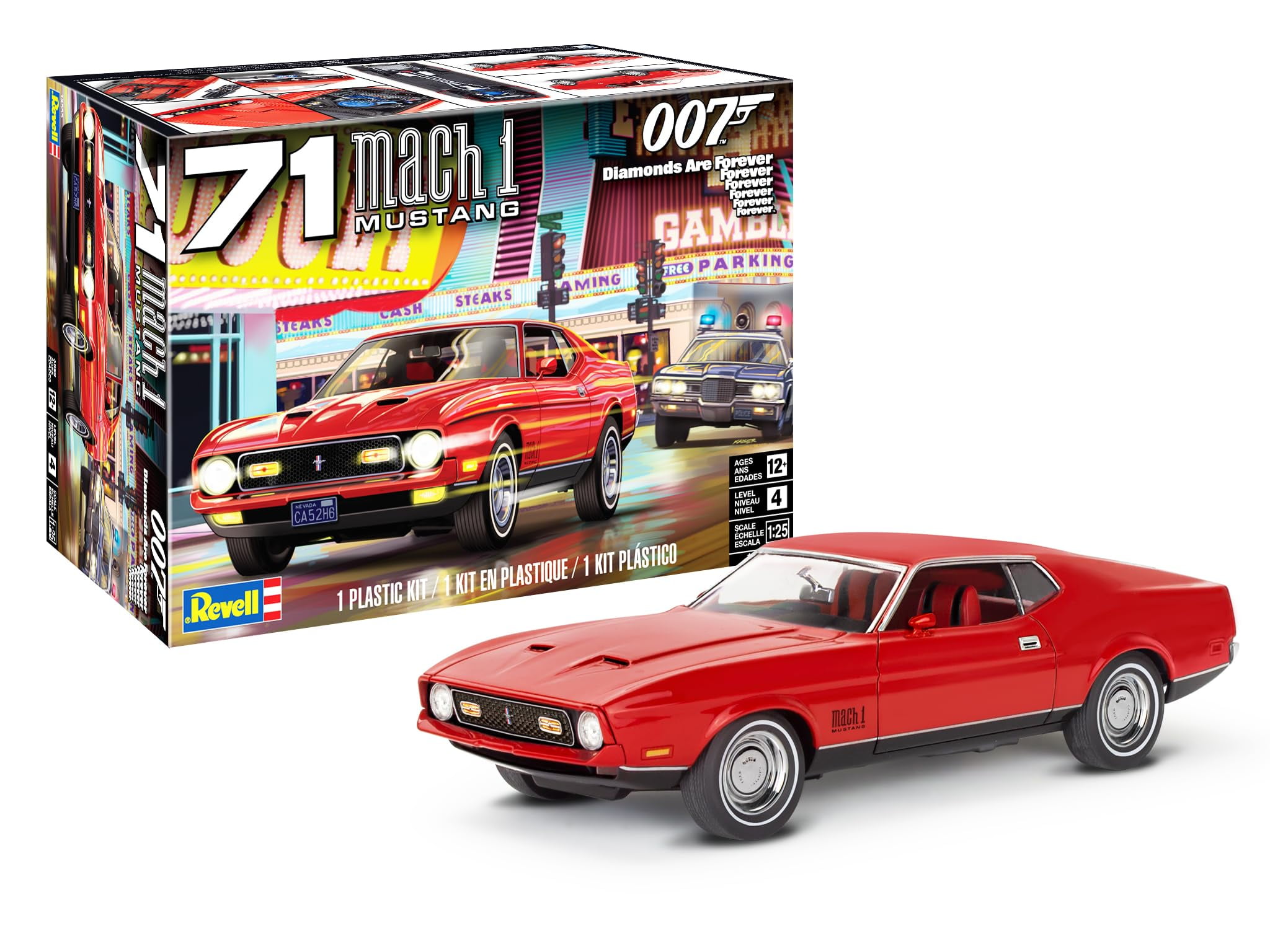 Revell Level 4 Model Kit 1971 Ford Mustang Mach 1 James Bond 007 "Diamonds are Forever (1971) Movie 1/25 Scale Model