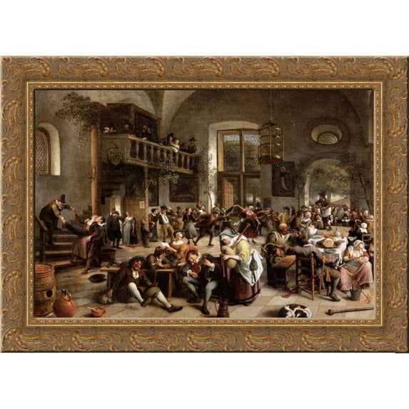 Revelry at an Inn 24x18 Gold Ornate Wood Framed Canvas Art by Jan Steen