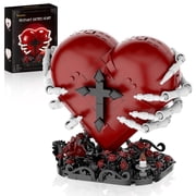 Revenant Sacred Heart Building Blocks Set - Gothic Red Heart Model, Dark Aesthetic Romantic Gift for Adults, Spooky Home Decor with Rose Base, 566Pcs
