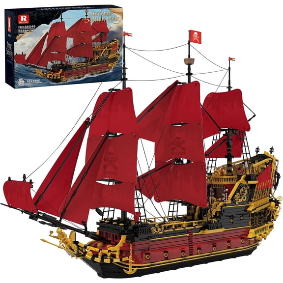 Revenge Pirate Ship Building Block Set for Adults, 5666+ Pieces Historical Model Kit 66049, Collectible Sailing Ship Boat Construction Toy