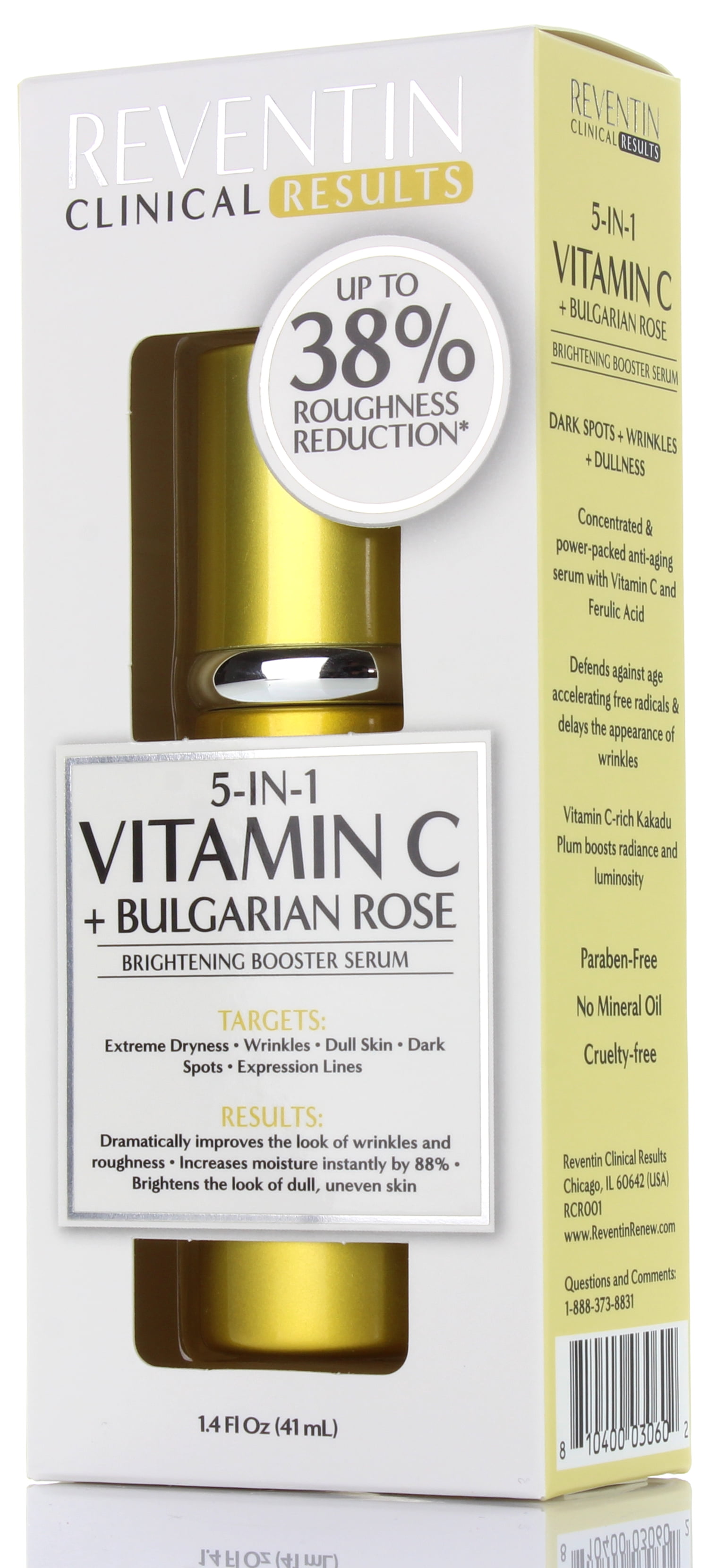 Reventin Clinical Results Vitamin C Serum with Bulgarian Rose. Brightening Serum with Vitamin C for Dark Spots, Wrinkles, and Lines. 1.5 fl oz