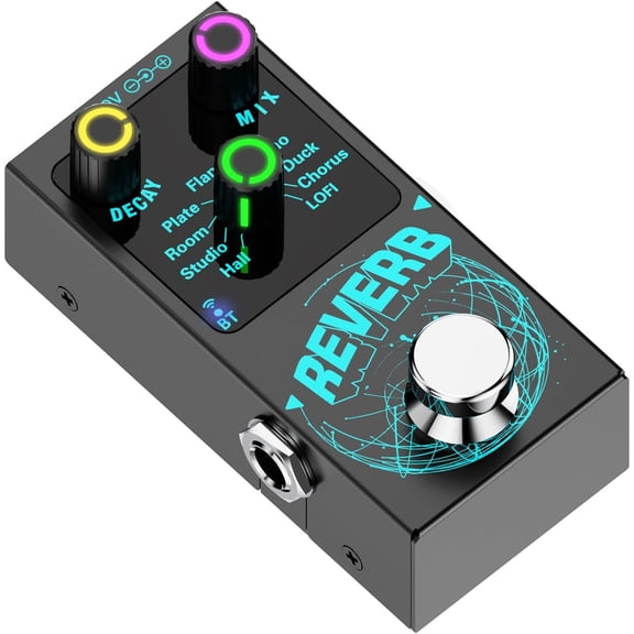 Reverb Guitar Pedal, Mini Verb Square Digital Reverb with Luminous Control Knobs,True Bypass , Aluminium Alloy Case, 9 Modes Effects,Room,Hall,Chorus,Duck,Plate,Studio,Echo,LOFI,Flanger