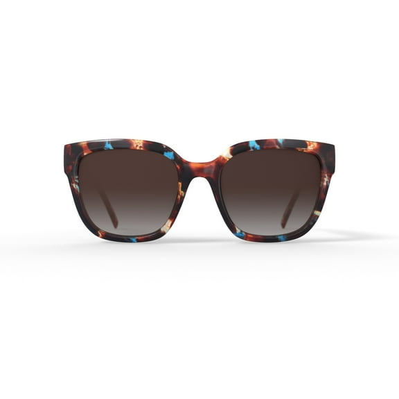 Reverb Women's Deep Angular Rectangle Prescription Fashion Sunglasses, RVLOS2001, Blue/Brown Demi, 54-21-145, with Case