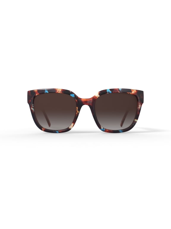 Women's Deep Angular Rectangle Prescription Fashion Sunglasses, RVLOS2001, Blue/Brown Demi, 54-21-145, with Case