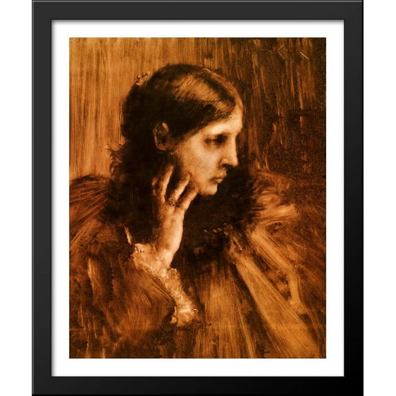 Reverie: A Portrait of a Woman 28x34 Large Black Wood Framed Print Art by William Merritt Chase