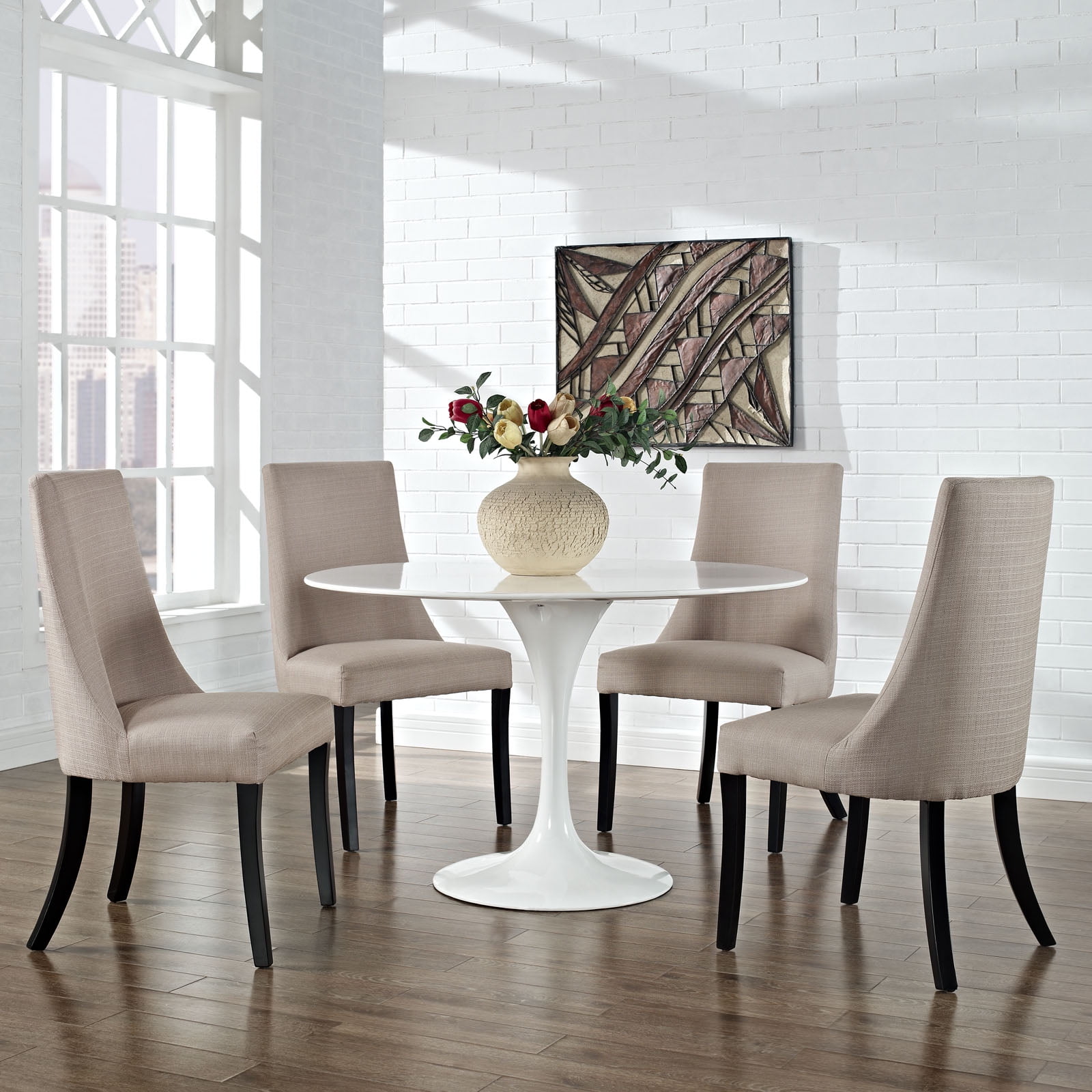 Beige Microfiber Upholstered Side Chair with Parawood Legs