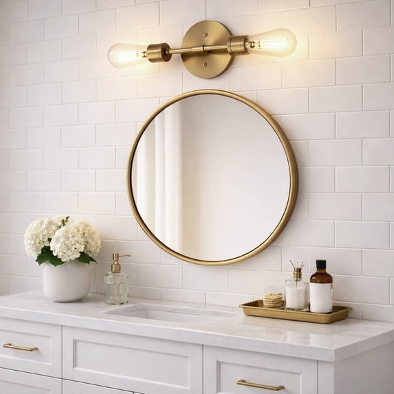 Reverie Double Lights Bathroom Wall Sconce over Mirror Bedroom Hallway Entryway 5W x 10.75H x 5E Clear Gold Brass Glass Metal