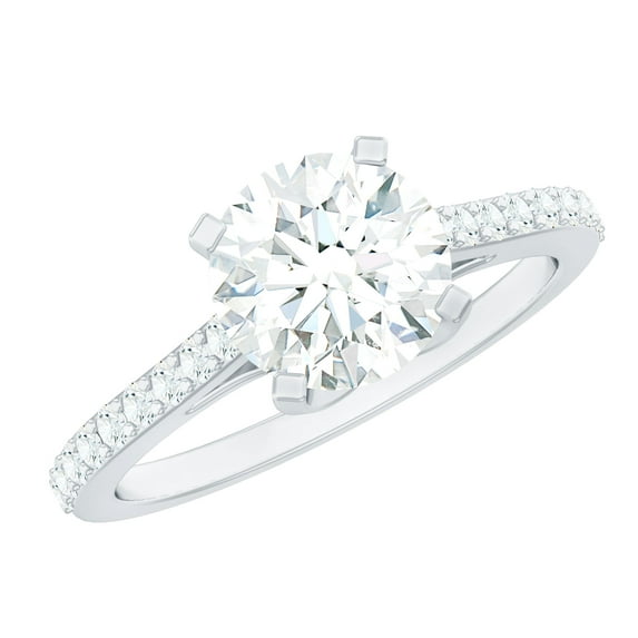Rosec Jewels Certified Moissanite Round Engagement Ring 2 Carat - Moissanite Solitaire Ring - D-VS1 Quality - With Jewelry Box, 14K White Gold, US 12.50