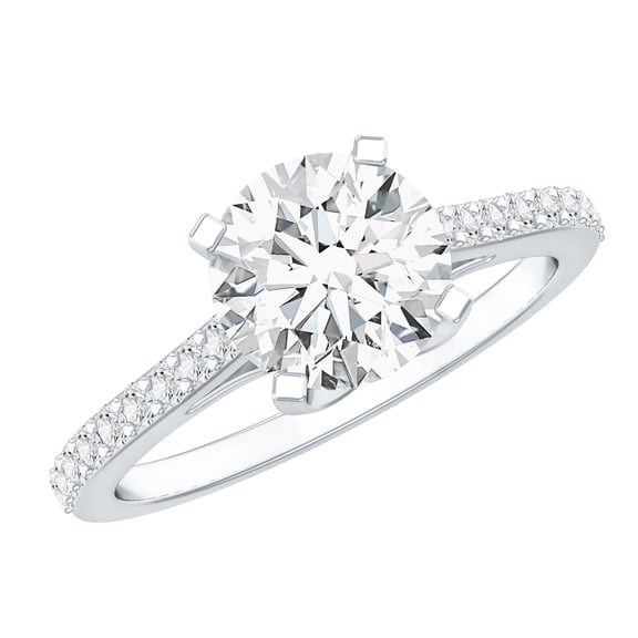 Rosec Jewels Certified Moissanite Round Engagement Ring 2 Carat - Moissanite Solitaire Ring - D-VS1 Quality - with Jewelry Box, 925 Sterling Silver, US 4.00