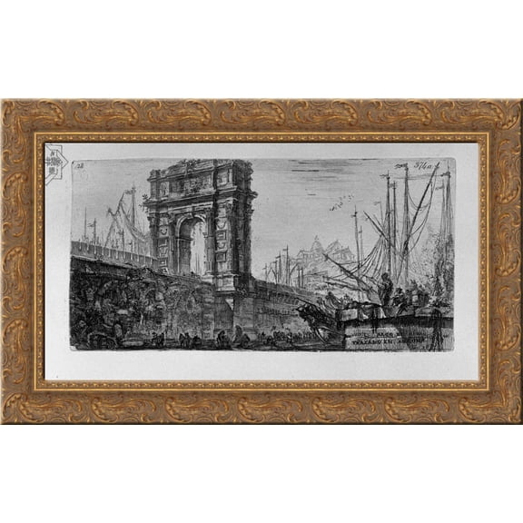 Reversal of the Temple of Pola in Istria, and other Temple 24x17 Gold Ornate Wood Framed Canvas Art by Piranesi, Giovanni Battista