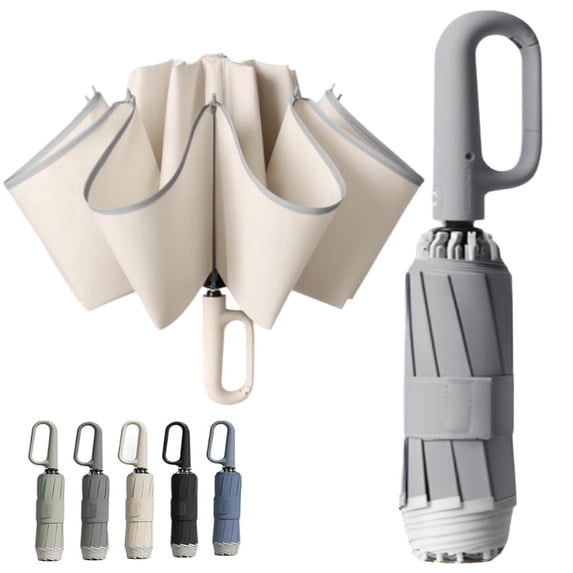 Shell Reversible Umbrella Reverse Automatic Folding Umbrella with Ring Buckle Handle, Reflective ...