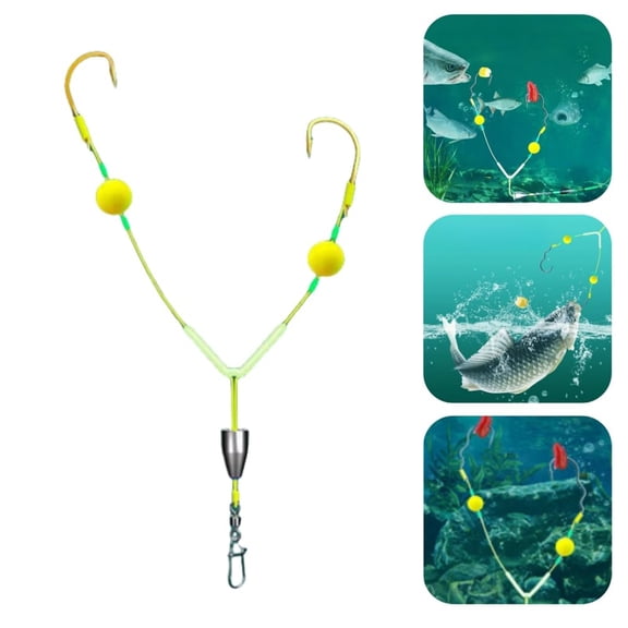 Reverse Bottom Fishing Double Hook Set - Flip Fishing Hook with Line for Freshwater Saltwater Bass Carp Fishing Tackle Accessory(Orange 5)