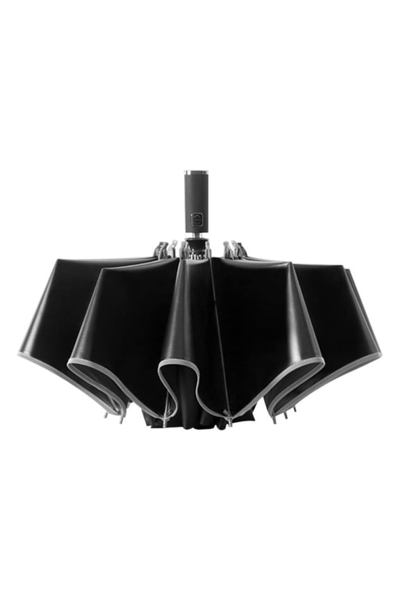 Reverse Folding Auto Umbrella 41.3" with Reflective Strips - Windproof Inverted Umbrella for Business Travel & Car Commute (10-Rib Fiberglass, Auto Open/Close)