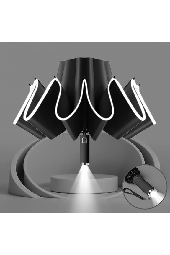 Reverse Folding Fully Automatic Windproof Travel Umbrella, 10 Fiberglass Rib Reflective Stripe Vented Canopy UPF 50+ Adult 41 Inch Sun Rain Umbrella