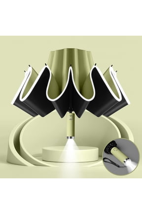 Reverse Folding Umbrella 10 Ribs Windproof Inverted Travel Umbrella with Reflective Stripe & LED Light - Auto Open Close Compact Heavy Duty Rain Umbrella UPF 50+