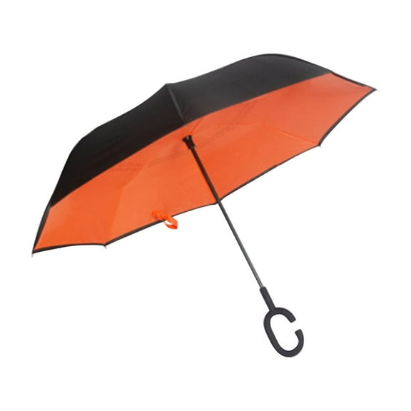 Reverse Inverted Umbrella Double Layer Sun Umbrella - Solid Color, Orange, C - Shaped Handle, Windproof, UV Protection - for Travel, Outdoor Activities, Daily Commute