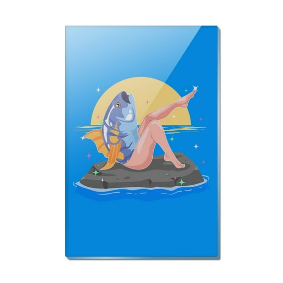 Reverse Mermaid With Tuna Head Rectangle Acrylic Fridge Refrigerator Magnet