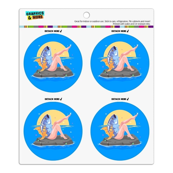 Reverse Mermaid With Tuna Head Refrigerator Fridge Locker Vinyl Circle Magnet Set