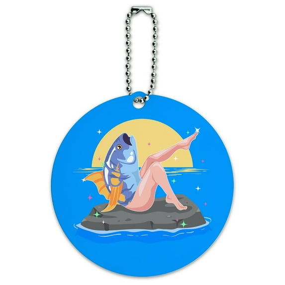 Reverse Mermaid With Tuna Head Round Luggage ID Tag Card Suitcase Carry-On