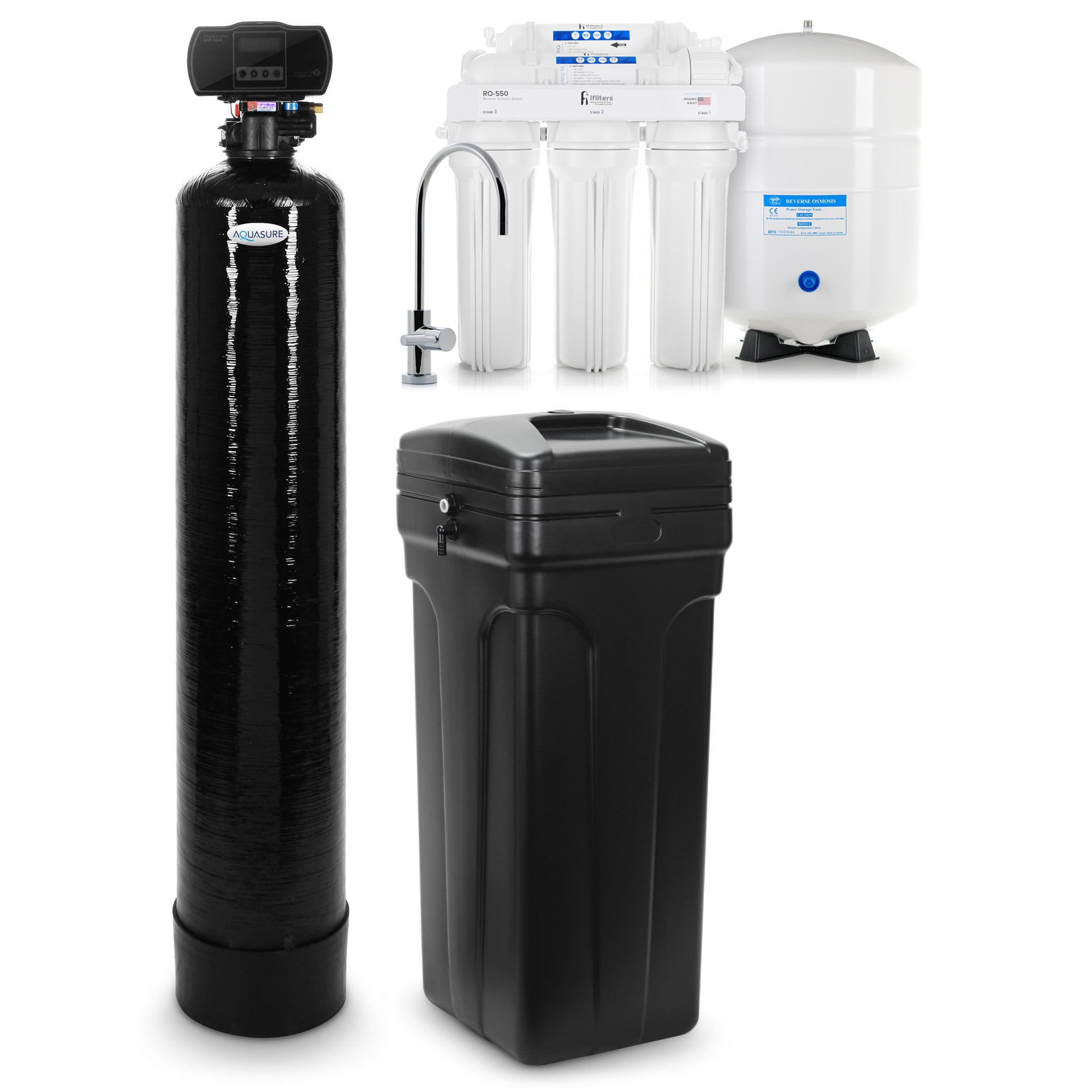 AQUASURE USA Reverse Osmosis System & Whole House Water Softener Package for 1-2 Bathrooms