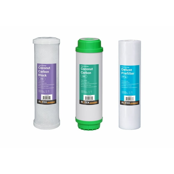 Reverse Osmosis Water Filter Set | Under Sink RO Water Filter Kit | 1PP 1GAC 1CTO | Coconut Carbon Block, Coconut Carbon, & Deluxe Prefilter Filters | 6 Month Supply | No Membrane